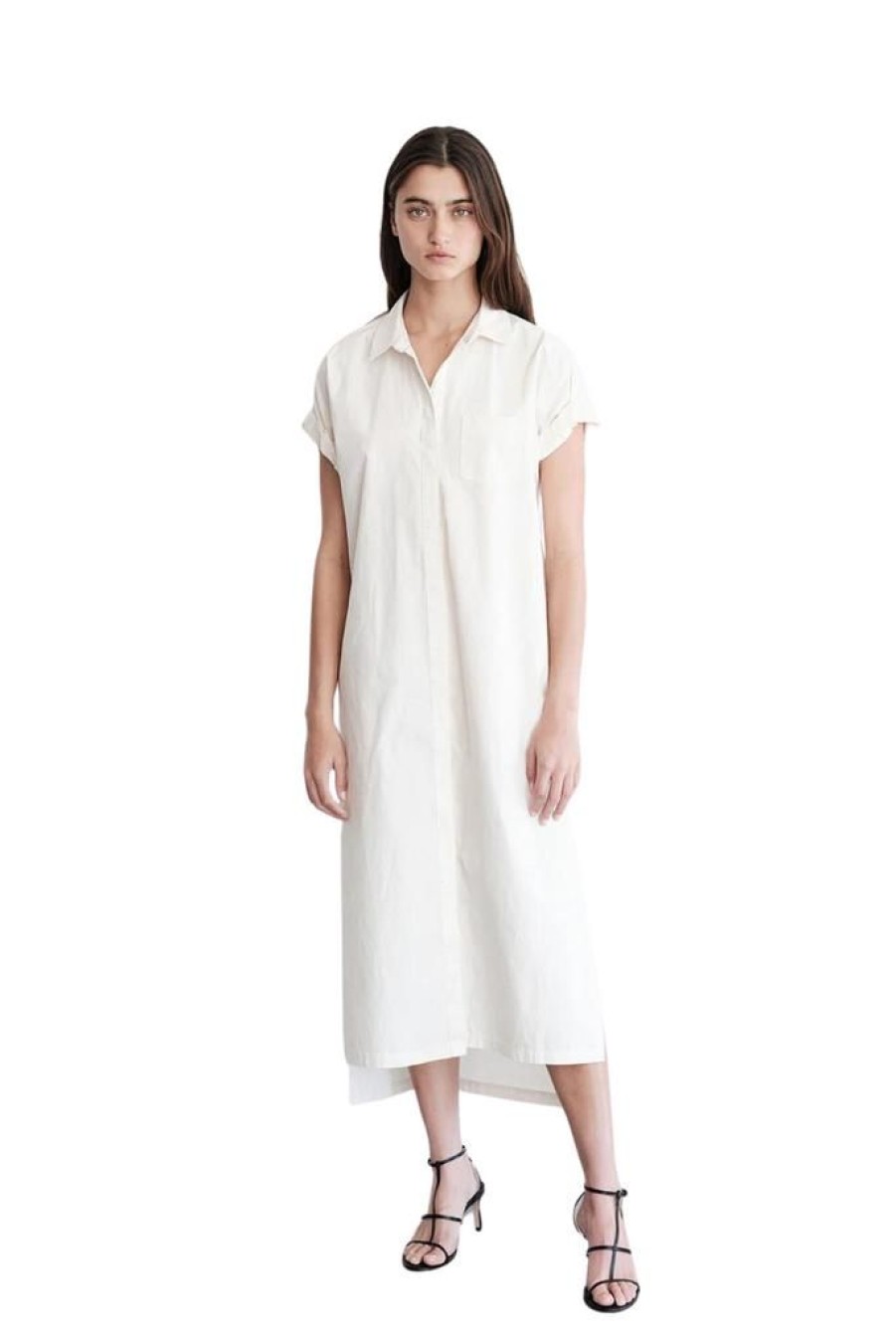 Props Stateside | Stateside Structured Poplin Rolled Sleeve Midi Shirt Dress