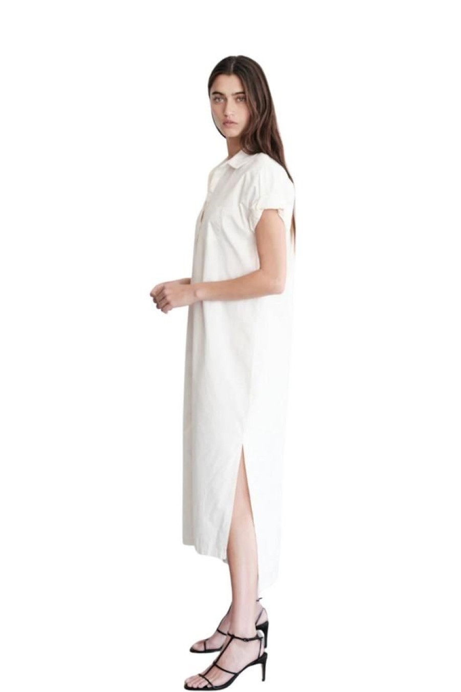 Props Stateside | Stateside Structured Poplin Rolled Sleeve Midi Shirt Dress