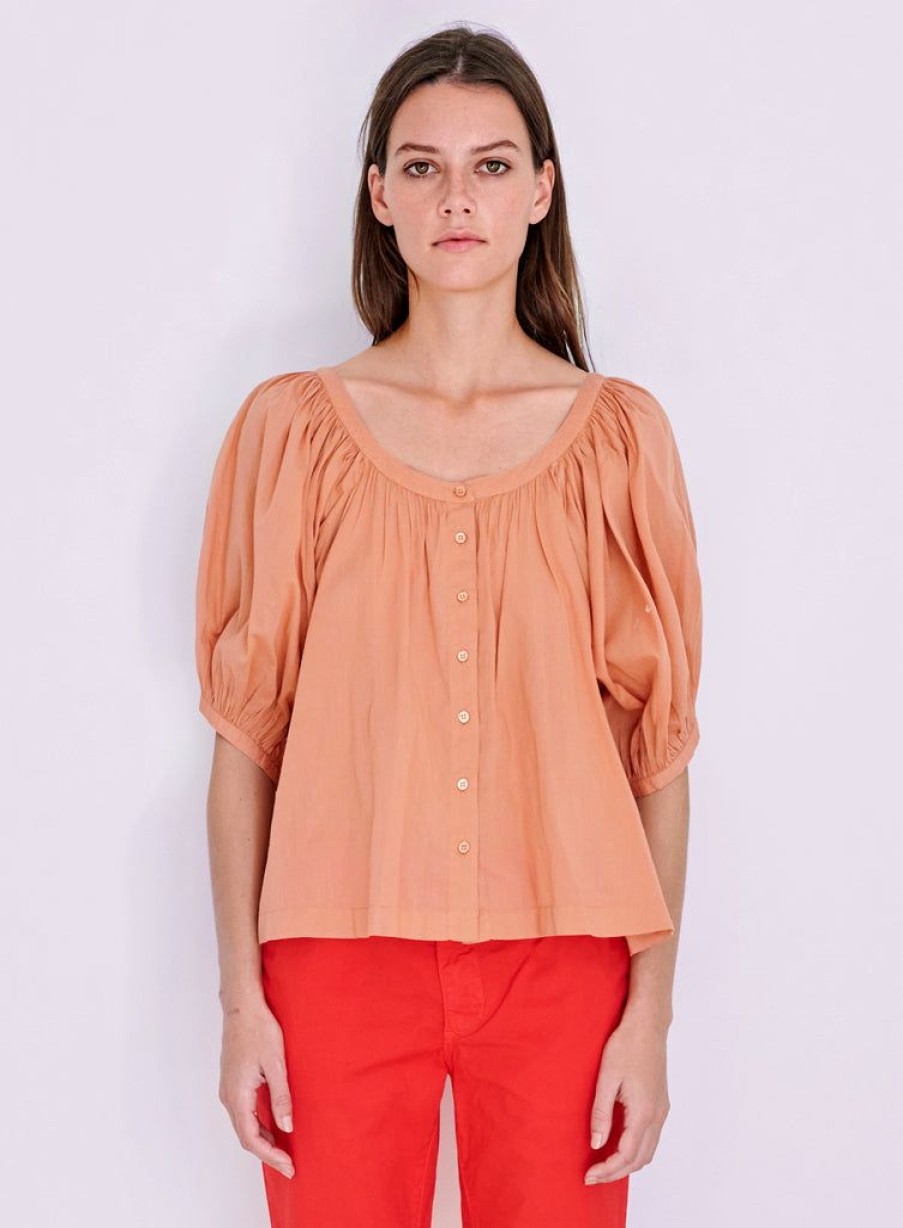 Women Sundry Clothing Tees | Sundry Clothing Puff Sleeve Blouse Clay