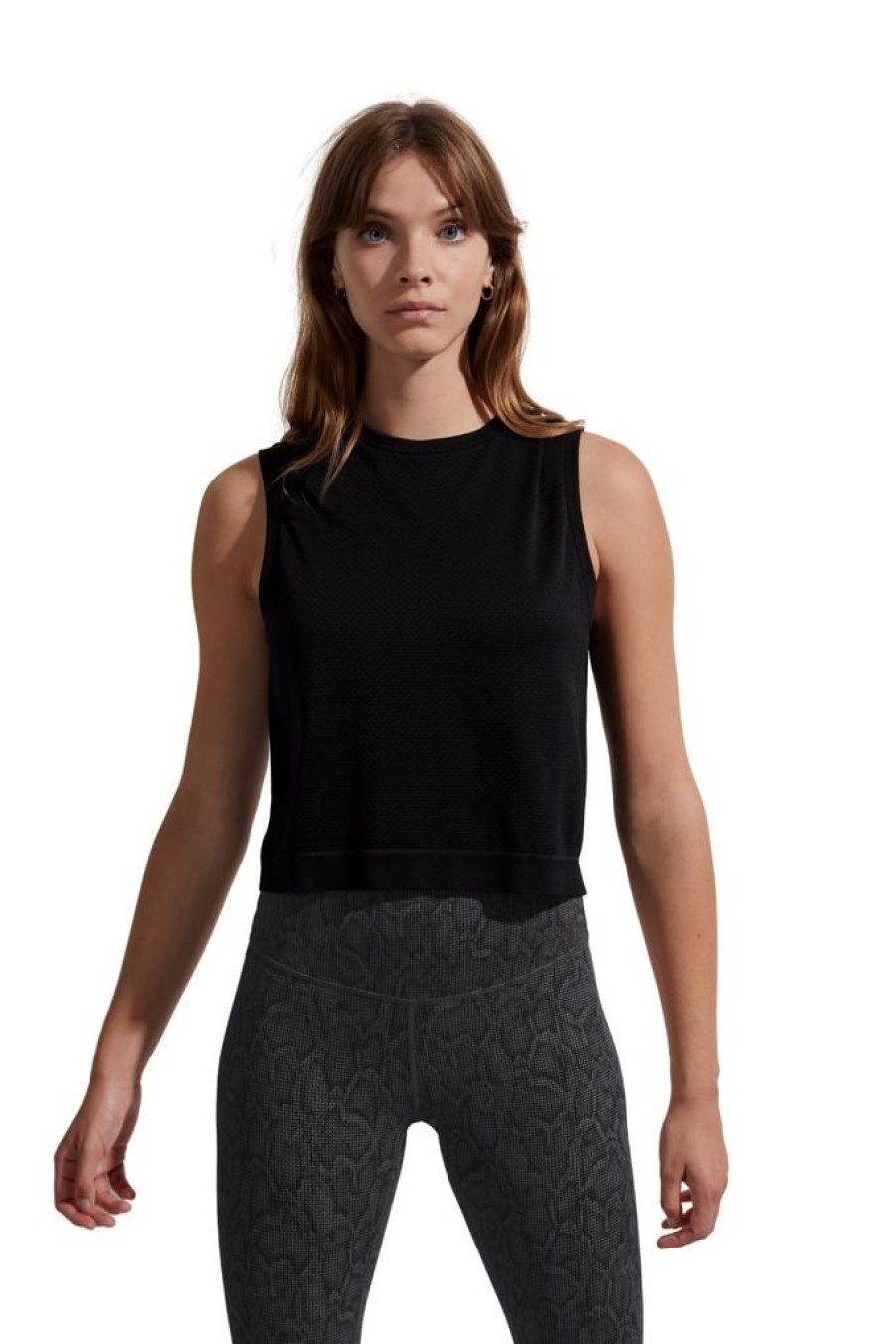 Women Varley Tanks | Varley Page Seamless Crop Tank Black