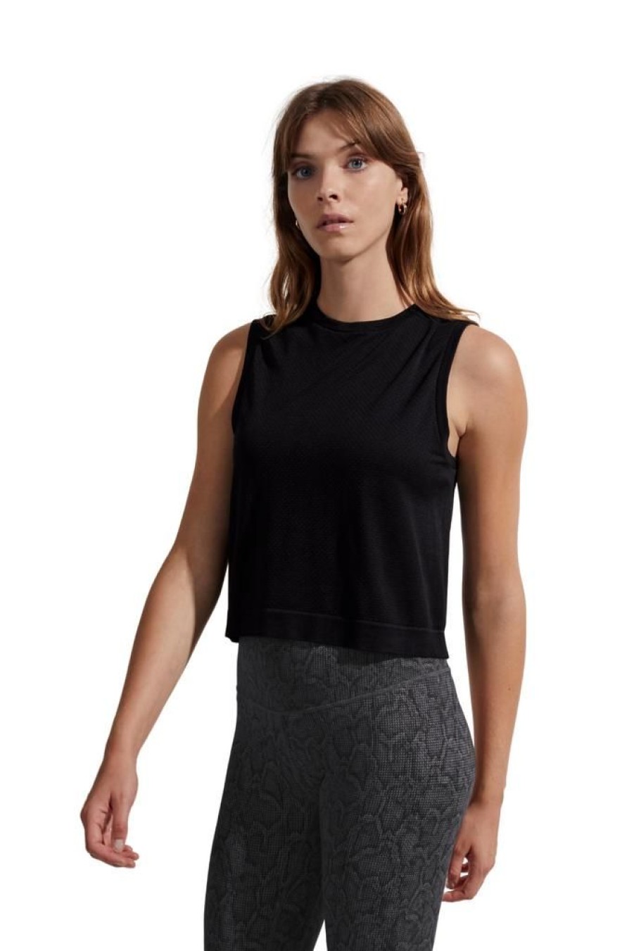 Women Varley Tanks | Varley Page Seamless Crop Tank Black