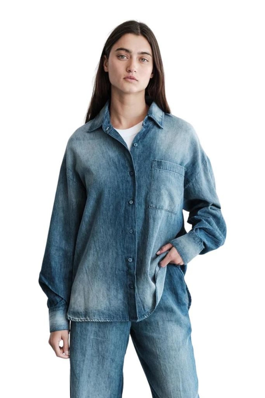 Women Stateside Casual | Stateside Stonewashed Chambray Oversized Shirt