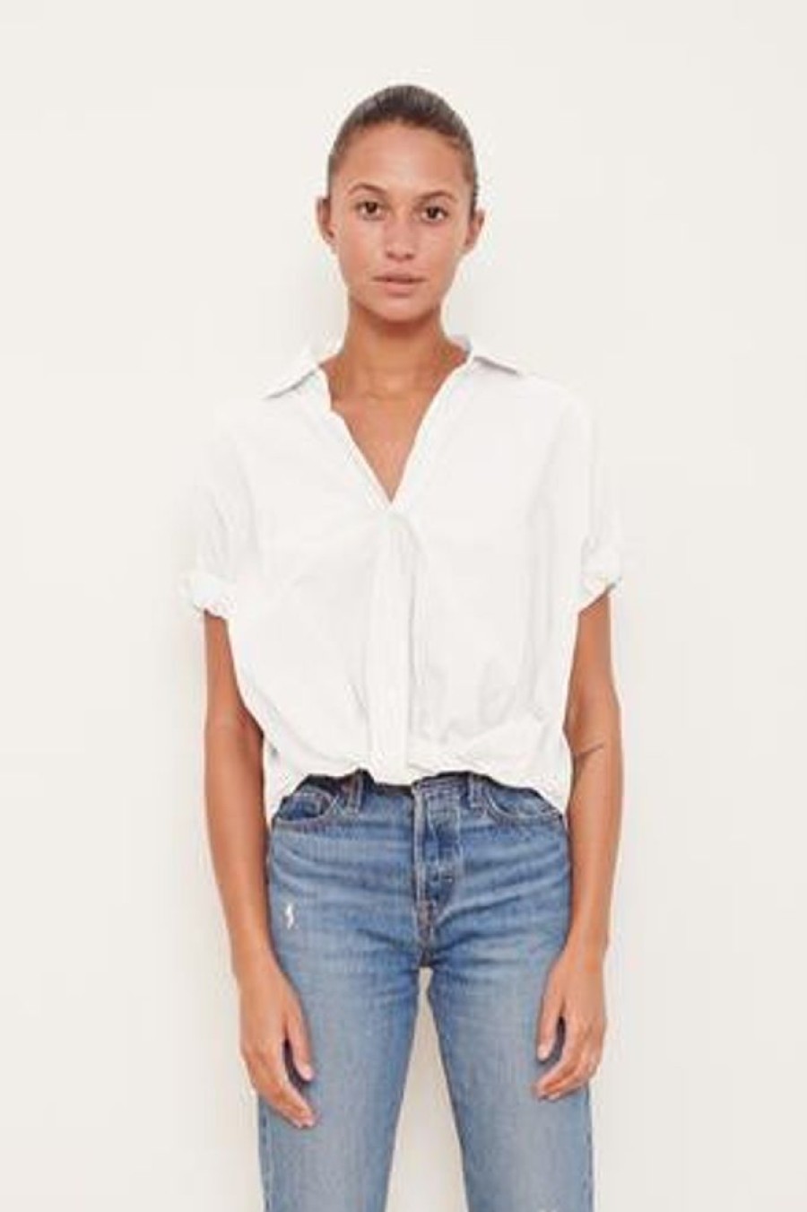 Women Stateside Casual | Stateside Poplin Short Sleeve Front Twist Shirt