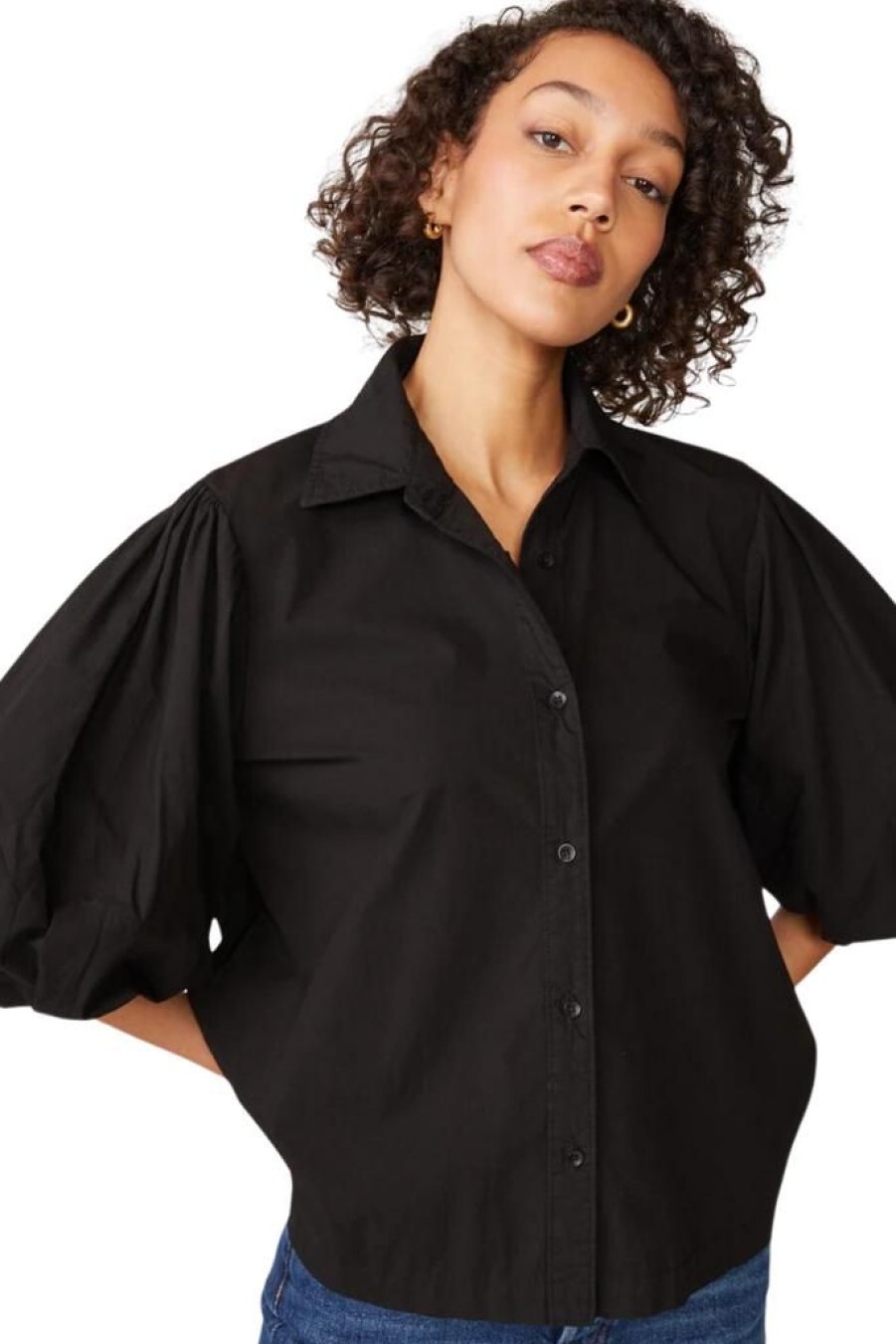 Women Stateside Tops | Stateside Heavy Poplin Puff Sleeve Shirt