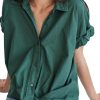 Women Stateside Casual | Stateside Poplin Short Sleeve Front Twist Shirt