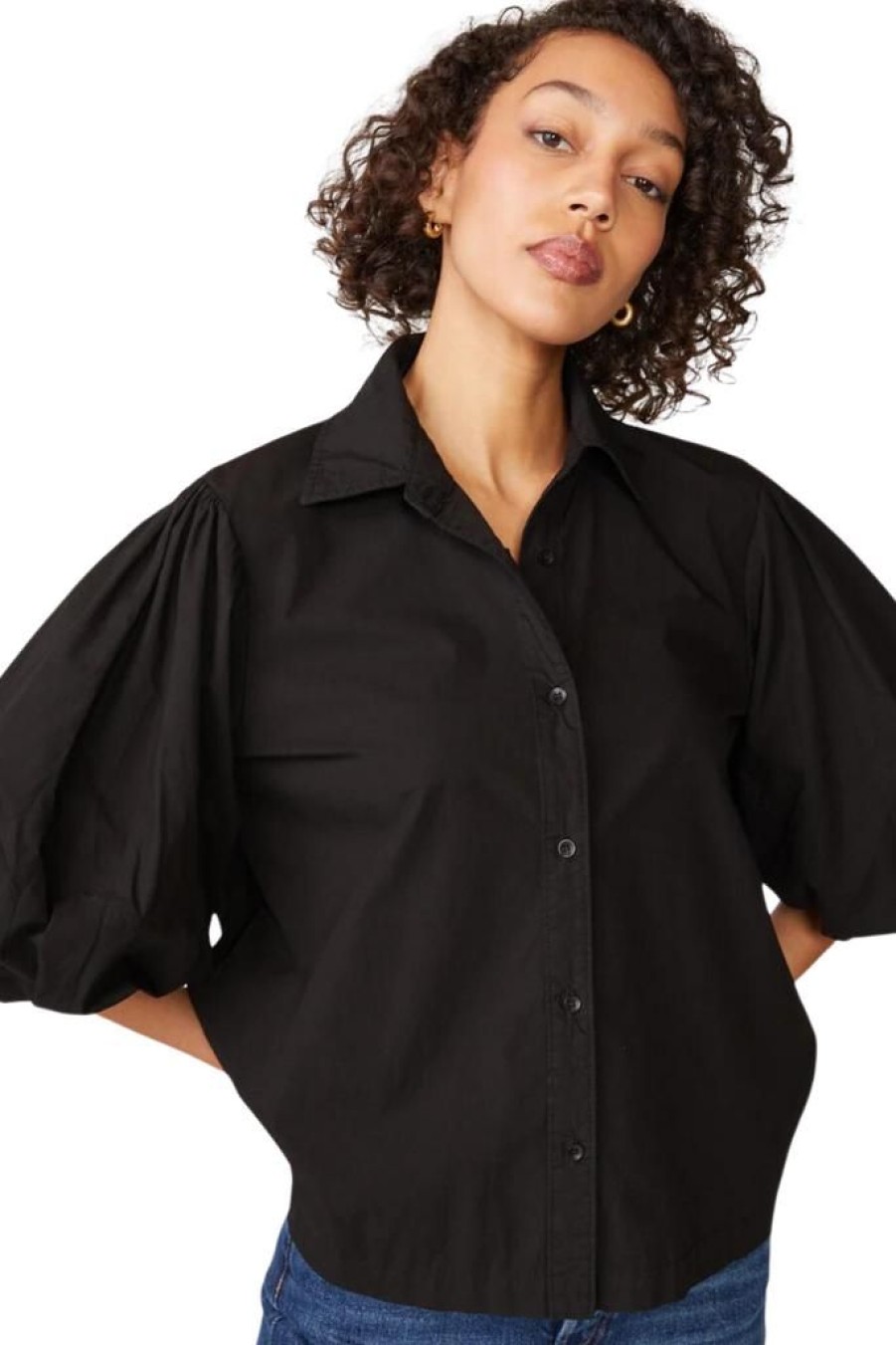 Women Stateside Casual | Stateside Heavy Poplin Puff Sleeve Shirt