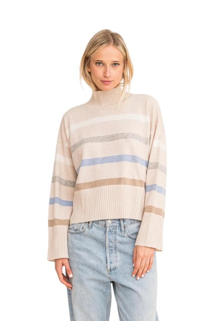 Women Kerri Rosenthal Tops | Kerri Rosenthal New Marlow Mock Neck Striped