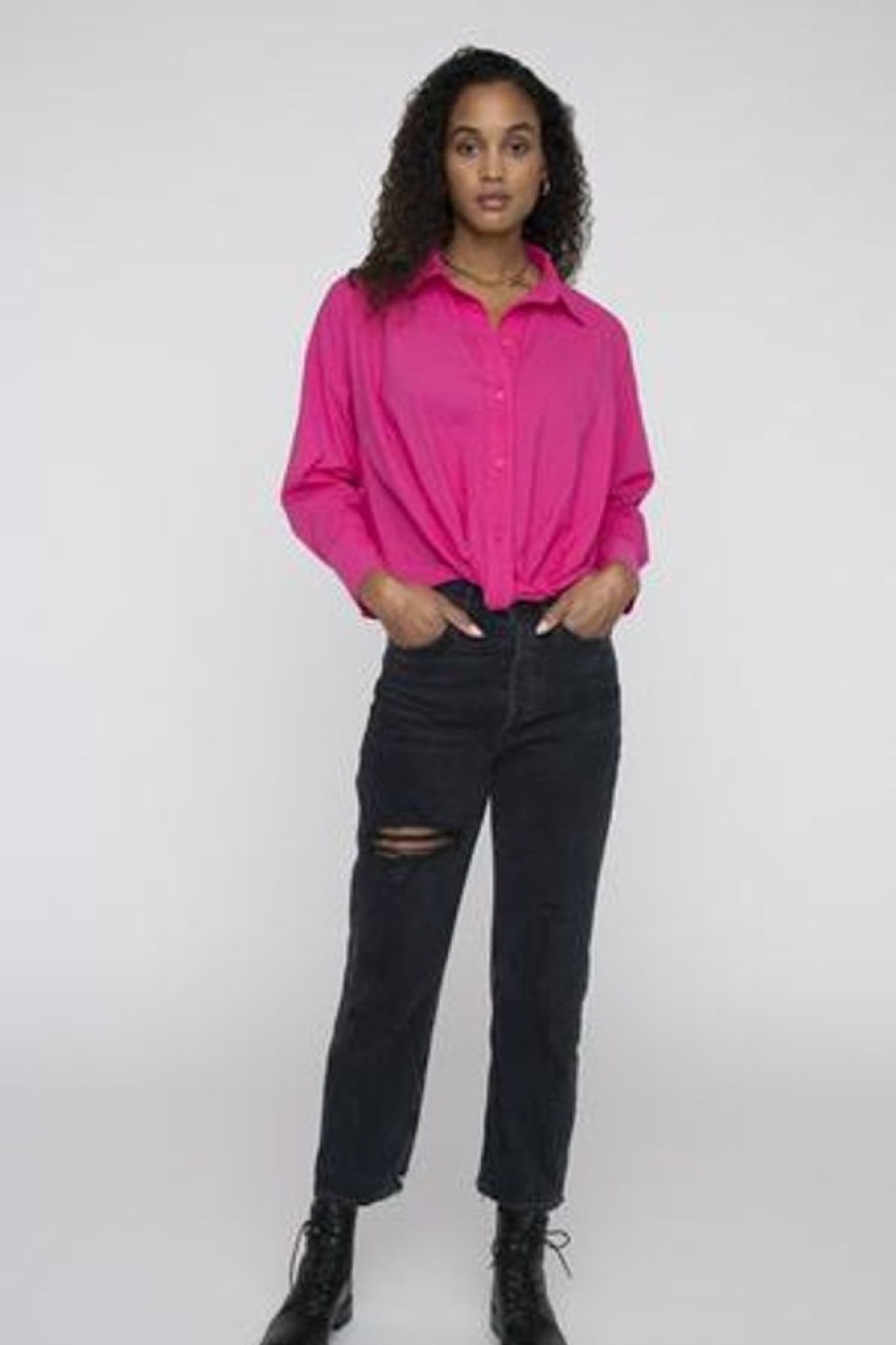 Women Stateside Tops | Stateside Poplin L/S Front Twist Shirt