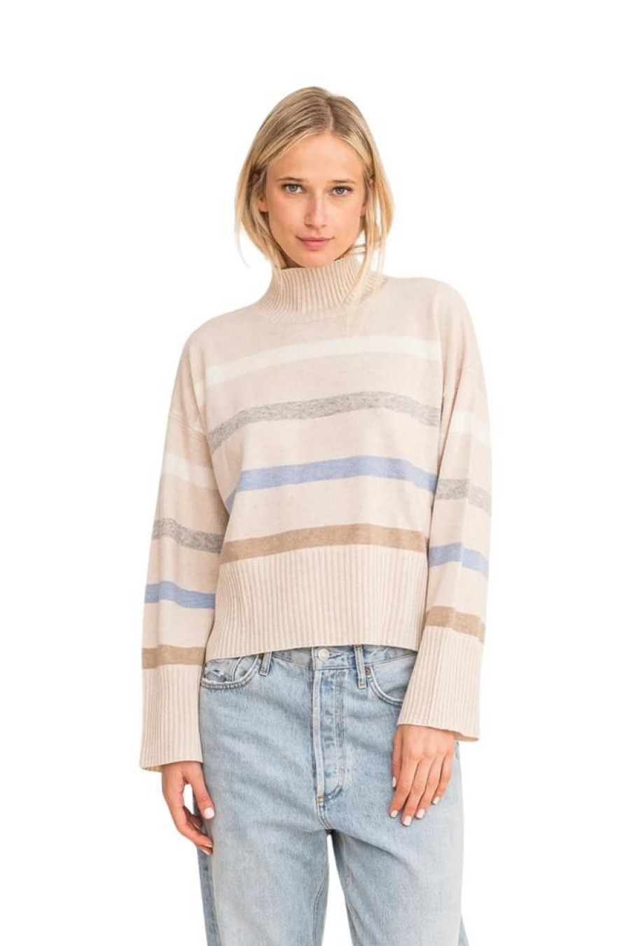 Women Kerri Rosenthal Sweaters | Kerri Rosenthal New Marlow Mock Neck Striped