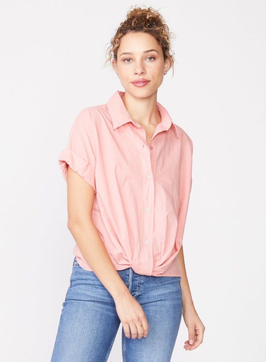 Women Stateside Tees | Stateside Poplin L/S Front Twist Shirt