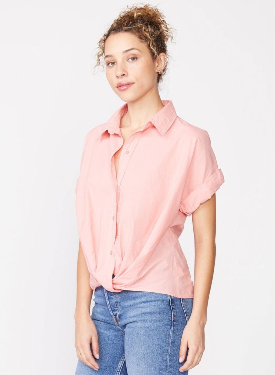 Women Stateside Tees | Stateside Poplin L/S Front Twist Shirt